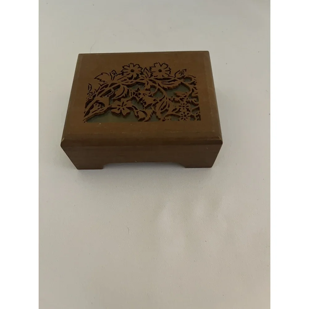 Walnut Wooden Small Carved Music Box, 